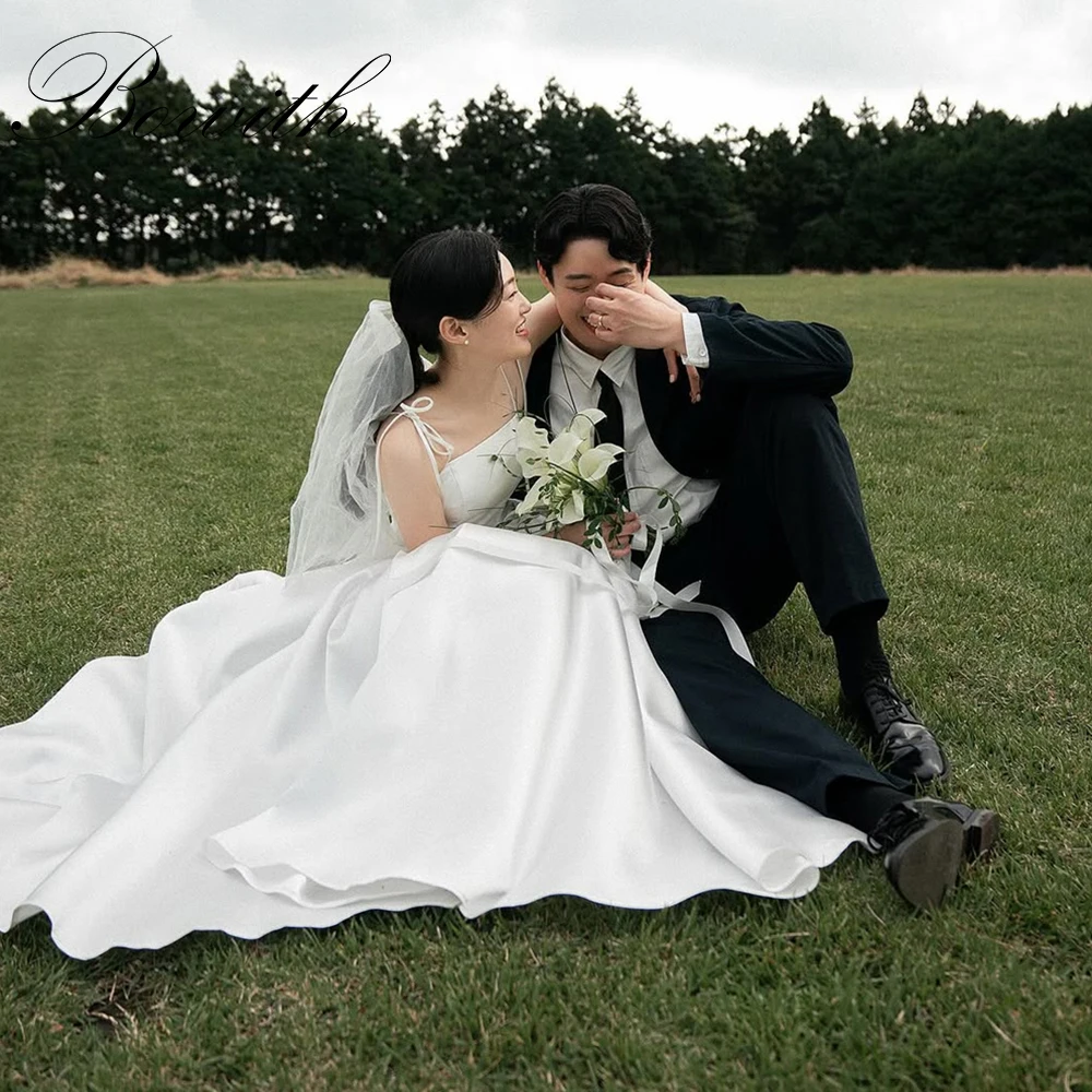 

Bowith Korea Simple Spaghetti Straps A Line Wedding Dress Photo Shoot Customized Evening Dresses 웨딩드레스 Wedding Reception Dresses