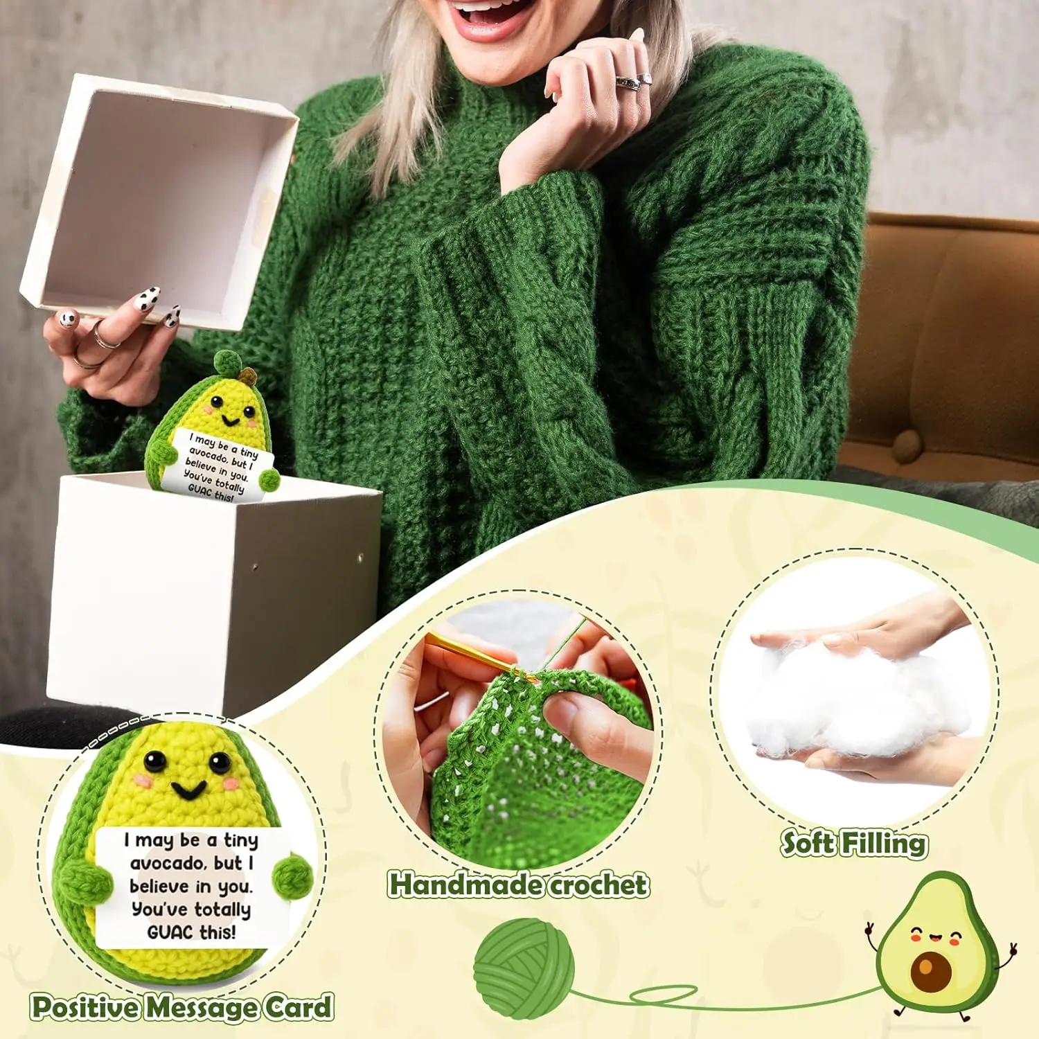 أفوكادو كروشيه صغير - هدية دعم عاطفي إيجابية لعيد الأب، التخرج، عيد الميلاد #6