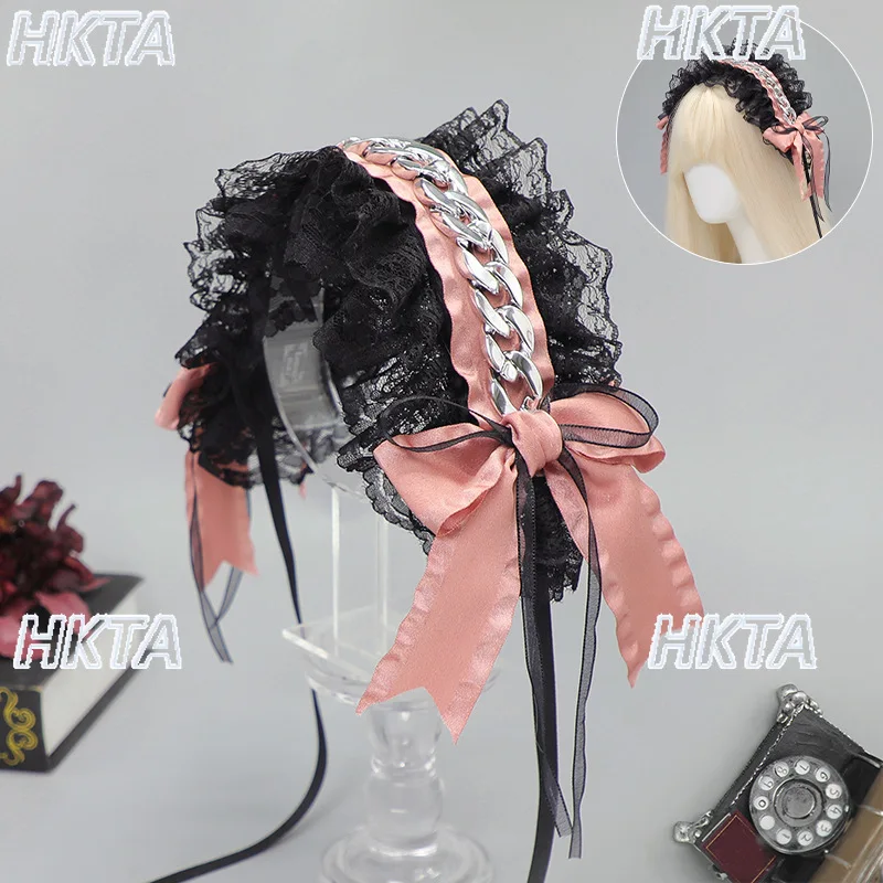 

Harajuku Halloween Headwear Metal Chain Hot Girl Hairband Lace Japanese Style Lolita Headwear Subculture Niche Hair Head Band