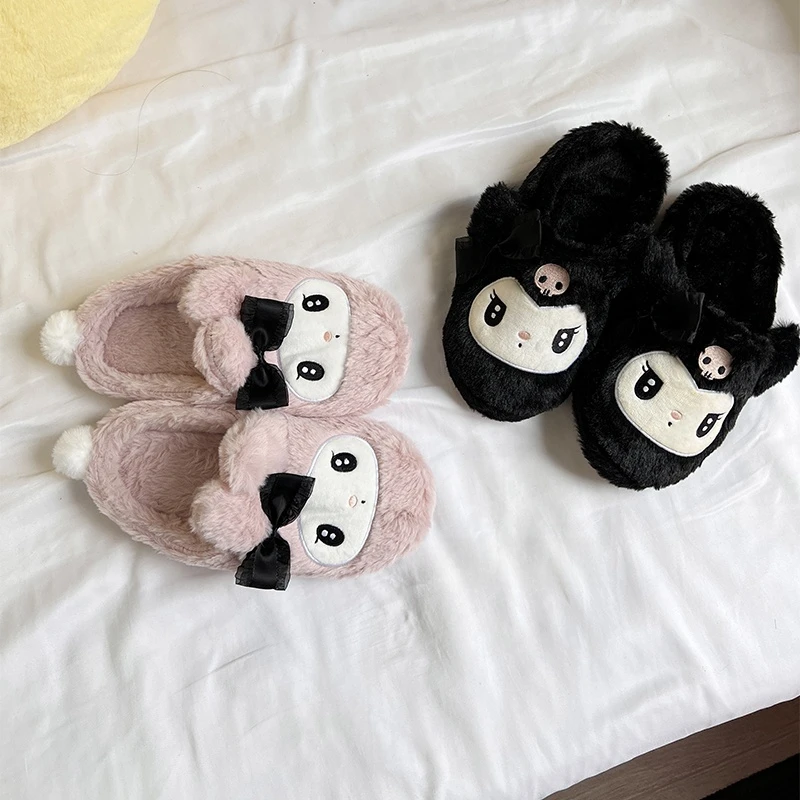 Sanrio Lovely My Melody Kuromi Slippers Kawaiii Japanese Style Indoor Shoes Warm Plush Cotton Shoes Girl Non-Slip Thickened Sole