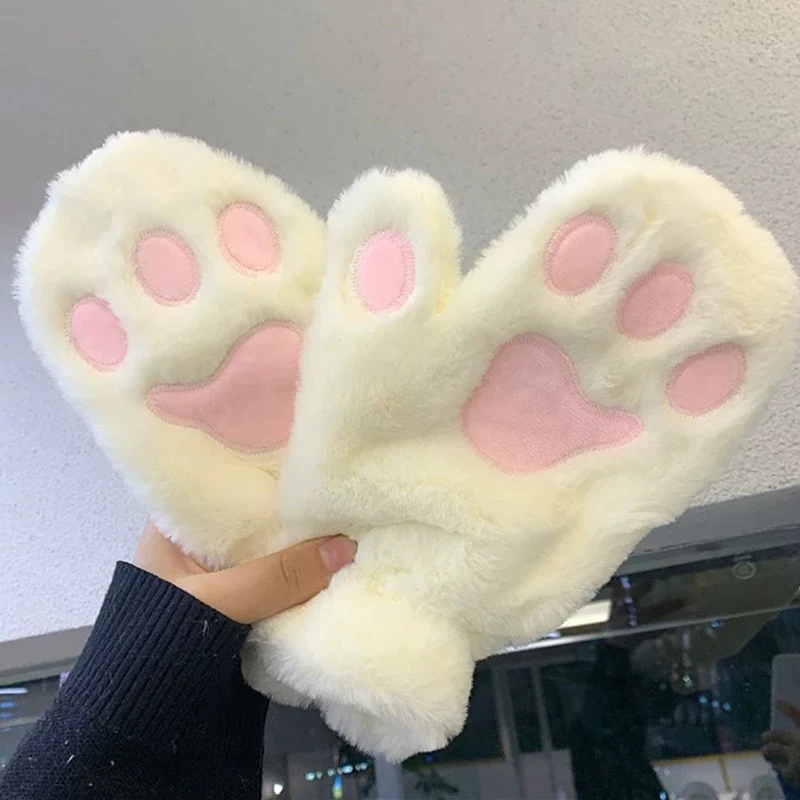 Kawaii Women Cat Bear Gloves Fashion Girls Cat Claw Paw Plush Mittens Warm Soft Plush Full Finger Fluffy Winter Gloves Costume