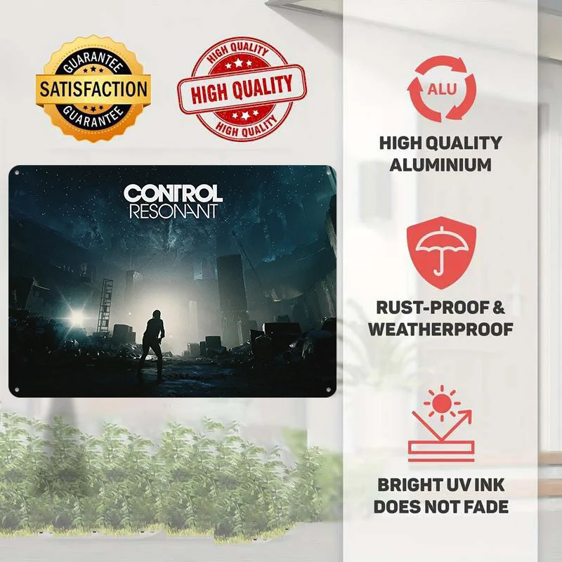 Control Resonant Game Art 3D Texture Printed Poster Custom Vintage Metal Tin Plate Sign for Wall Art Home Decoration Luxury Room