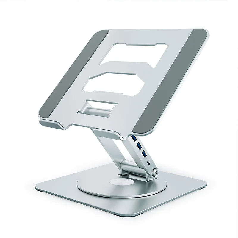 

Premium all-metal swivel folding stand with docking station for laptops and desktops