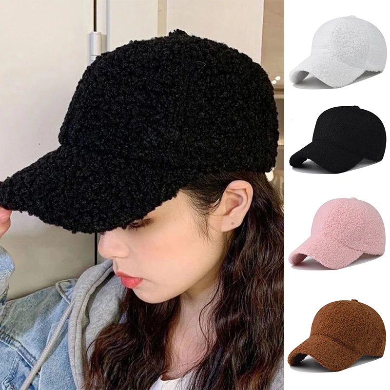 Winter Fake Fur Baseball Cap Hat Women Unisex Fashion Fuzzy Hip Hop Caps Solid Snapback Teddy Velvet Thicken Warm Hats for Men