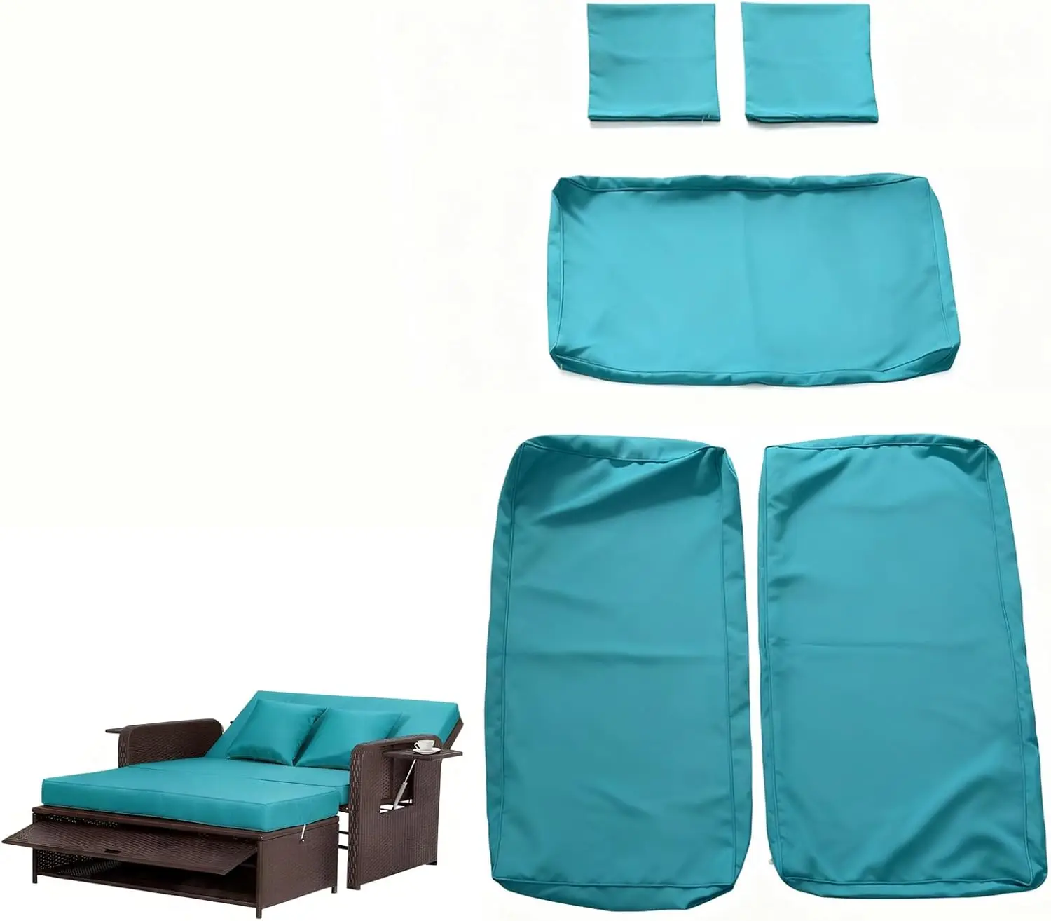 

Комплект чехлов для уличной плетеной кушетки, 5 предметов, синие сменные чехлы для дивана-софа из ротанга для сидений и подушек