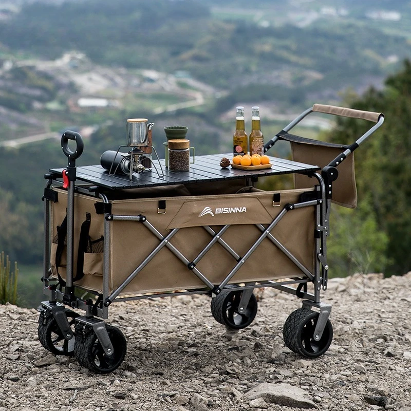 Foldable Camping Wagon Cart Heavy Duty Outdoor Storage Trolley Portable Beach Picnic Garden Utility Hand Cart With Pull Handle