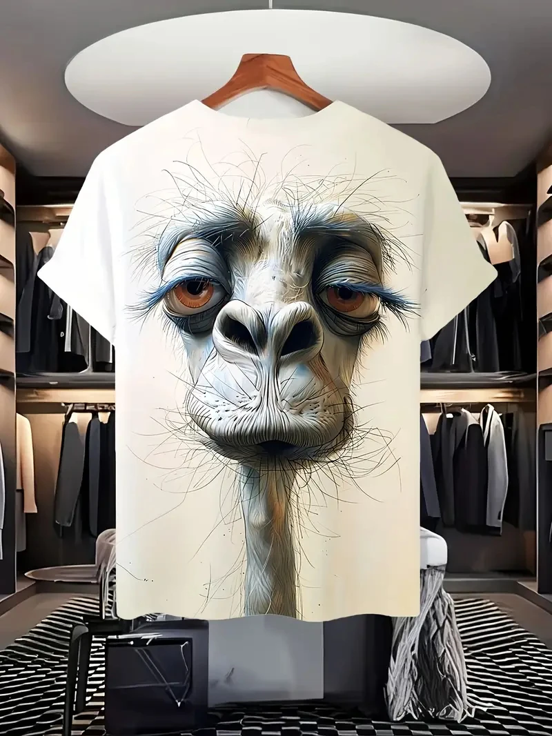 2025 جديد النعامة الجرافيك ثلاثية الأبعاد مطبوعة مضحك الحيوان تي شيرت للرجال النساء موضة الصيف عادية تيز فضفاض المتضخم الاطفال تي شيرت #4