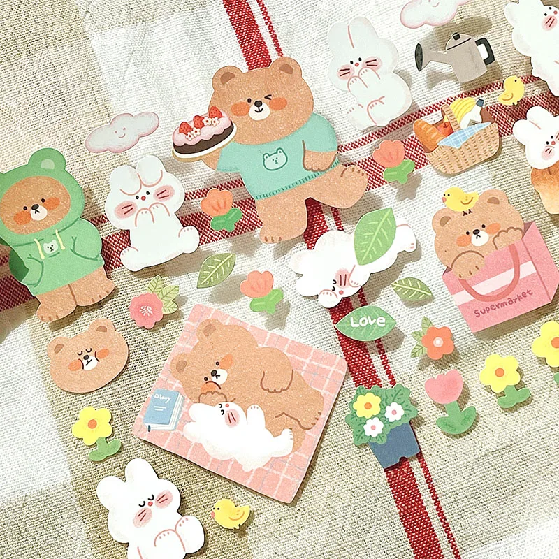 Korean Import Original BONITO Kawaii Rabbit Bear Spring Date Paper Stickers Scrapbooking Diy Journal Stationery Sticker Gift