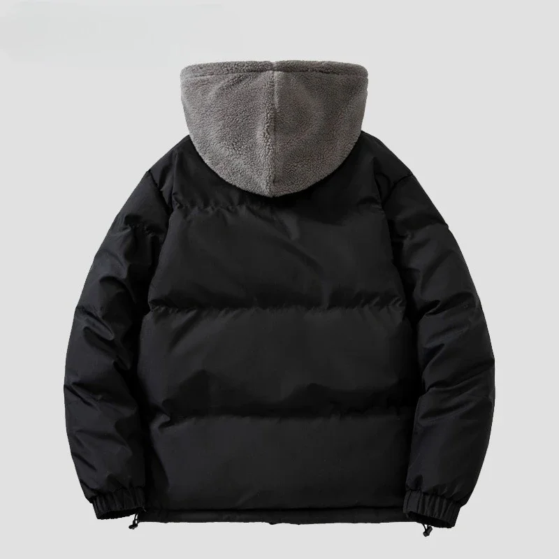 Hooded Spliced Parkas Men Fake Two Pieces Parka Patchwork Outerwear Jackets Loose Zipper Pockets High Street Winter