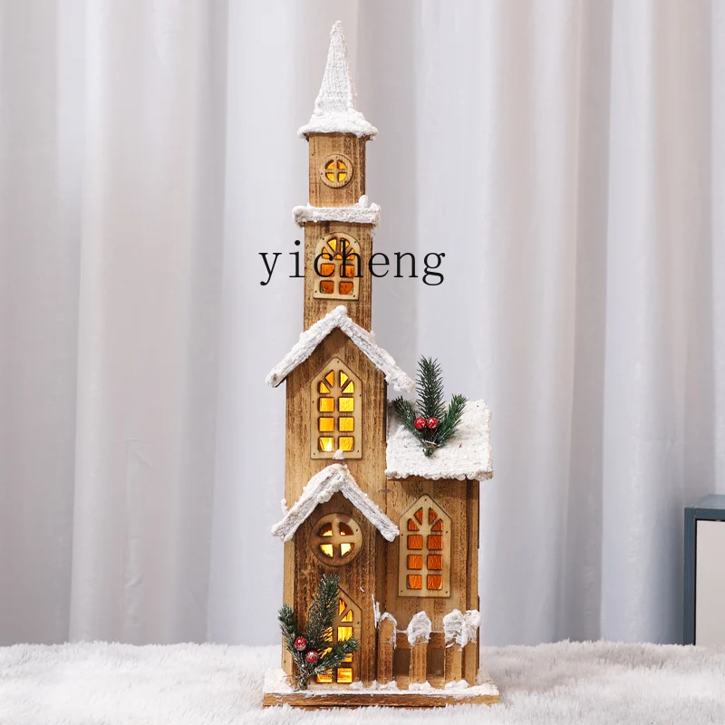 XL Christmas Decoration Scene Luminous Wooden House Castle Small House Decoration Show Window Decoration