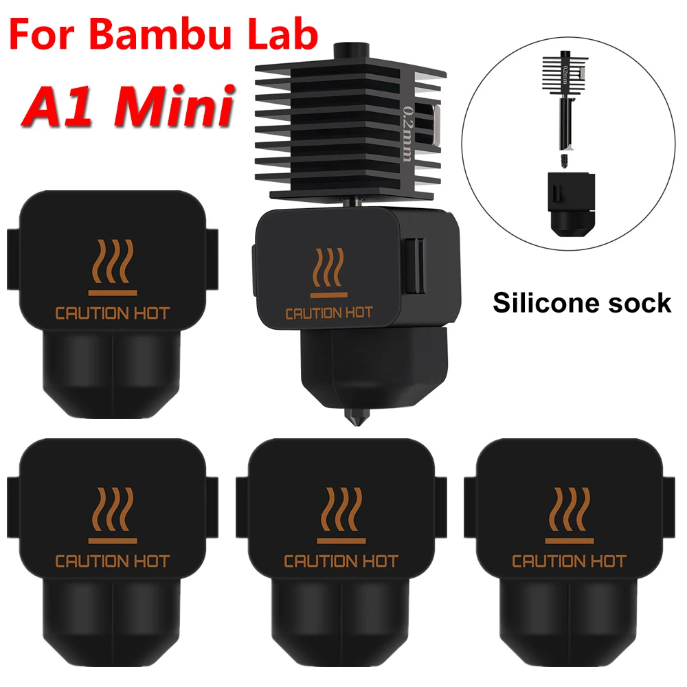 For Bambu Lab A1 Mini, A1 Silicone Socks Hotend Block Cover 3D Printer Parts Heat Insulation Silicone Case Sock for Bambulab A1