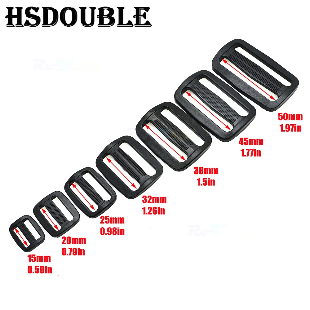 10 Pcs/Pack 15-50mmWebbing Plastic Curve Slider Tri-Glide Adjust Tri-ring Buckles Backpack Straps Black