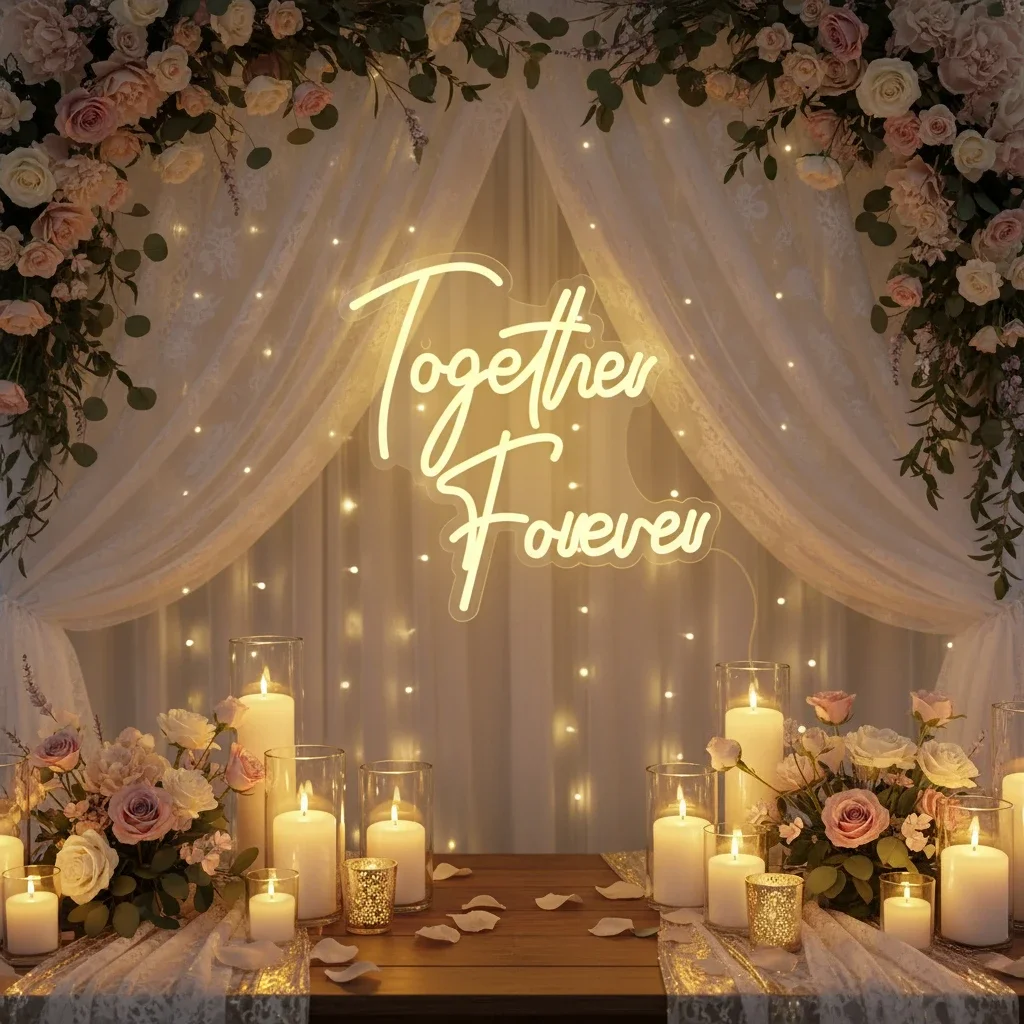 Together Forever Neon Sign Light for Wedding/Anniversary | Warm Glow LED Wall Acrylic Decor with Switch Wedding Keepsake Decor
