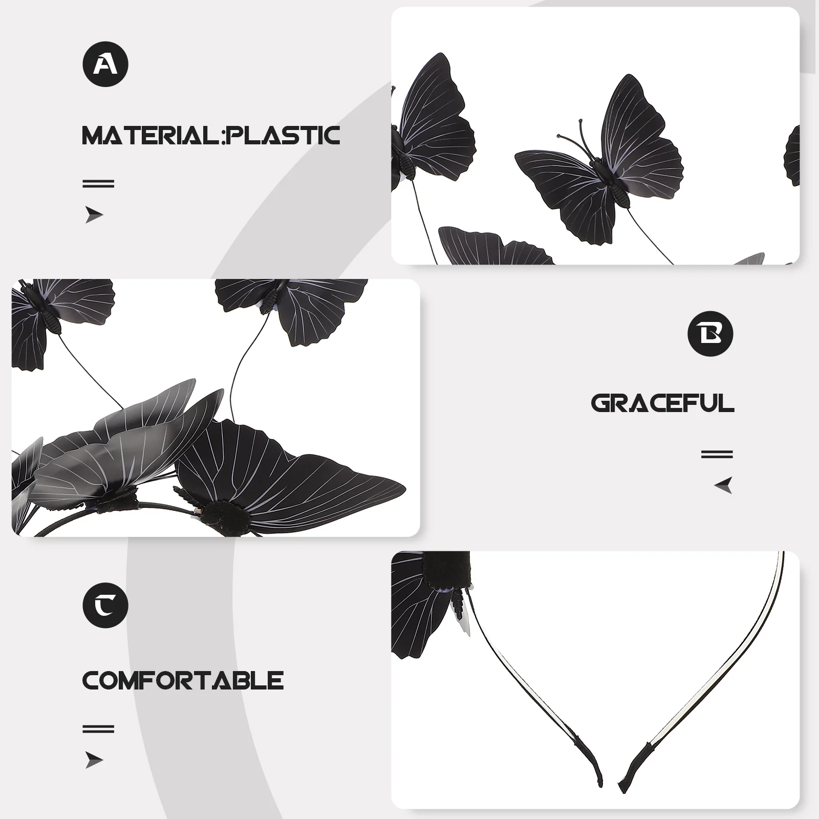 

Butterflies Headband Special Design Party Hair Hoop Halloween Costume Headpiece Decorative Hair Accessory Photo Prop Women