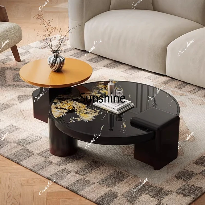 

Medieval style round coffee table living room household Italian minimalist rock slab coffee table
