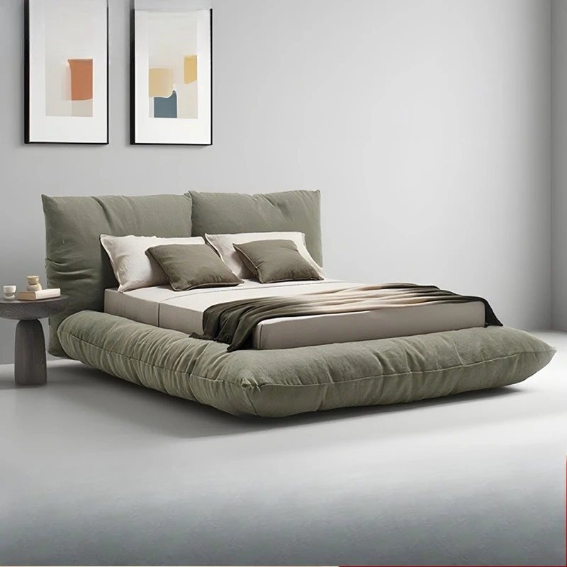 

Minimalist bread fabric bed Modern minimalist bedroom Down soft bag double