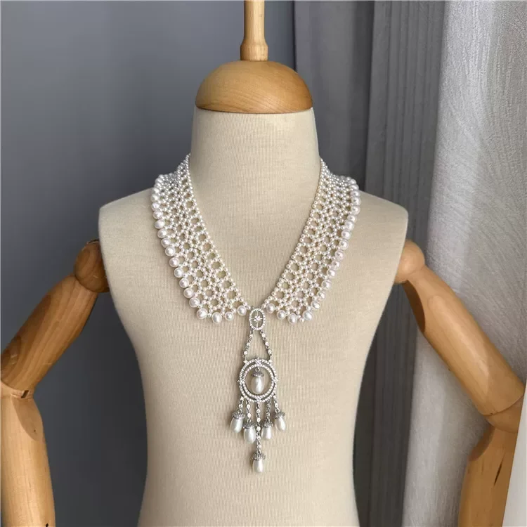 Natural Freshwater Pearl Necklace, Vintage Hand Woven Elegant Neck Jewelry for Ladies