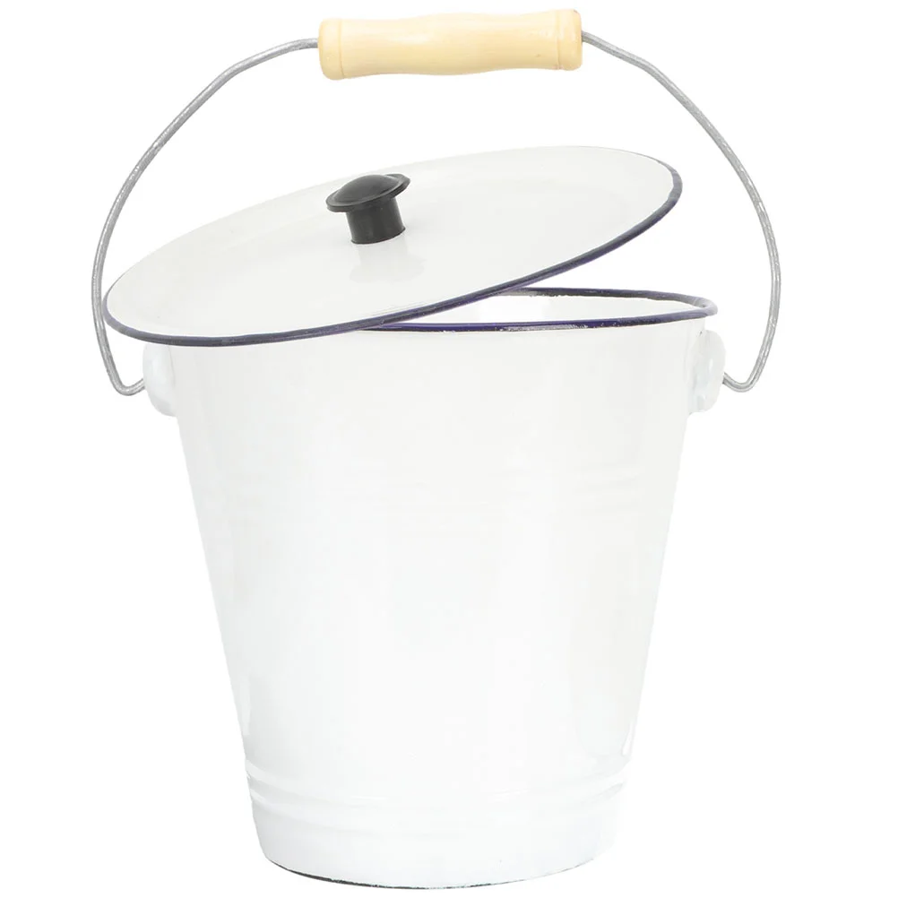 

Enamel Bucket with Lid Vintage Storage Drink Bins for Parties Rice Dispenser Drinks White Laundry Room Organization and Wooden