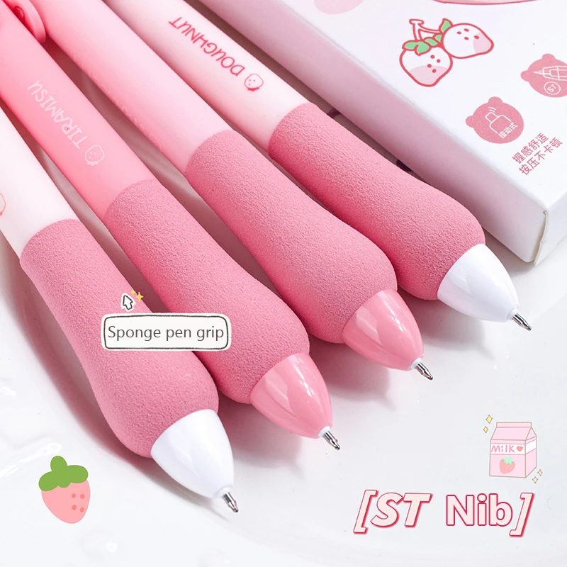 Pink Series Gel Pen Black Ink Soft Grip Writing Smooth Quick-Drying Aesthetic Stationery Elegant Pens Japanese School Supplies