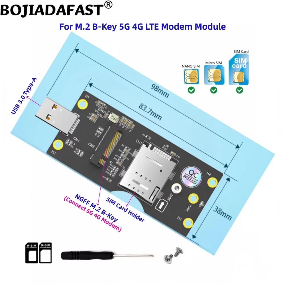 USB 3.0 Type-A To NGFF M.2 B Key Wireless Adapter 1 SIM Card Holder For Quectel RM520N-GL 5G 4G Module Modem