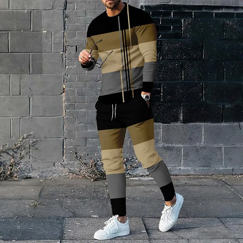 Trendy White Clothes 3D Print Oversize Suit Men Casual Long Sleeve Trousers Sport Tracksuit Graphic T Shirts Streetwear Sets