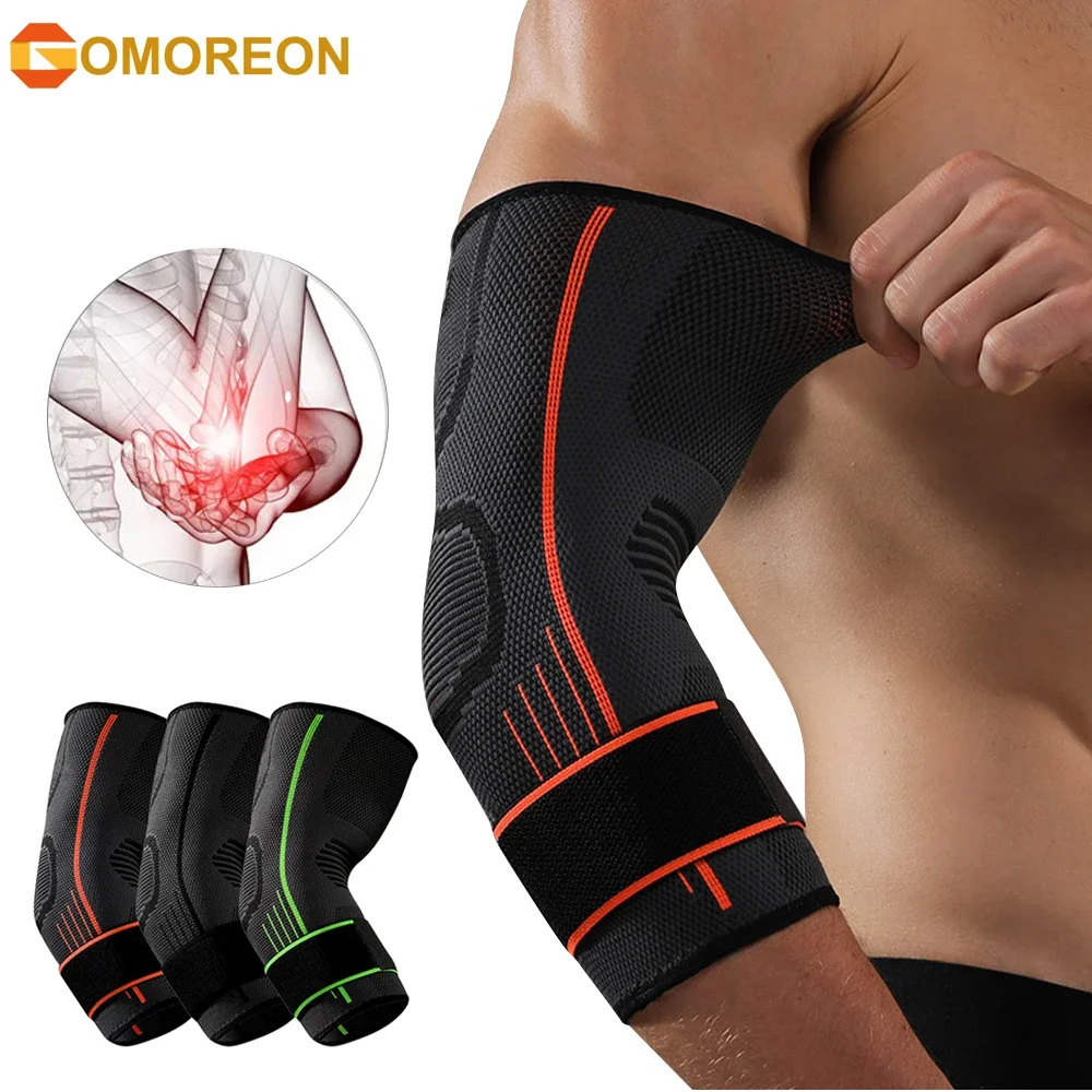 1Pcs Elbow Brace with Strap, Compression Sleeve Arm Support Adjustable for Running, Workout, Basketball, Tendonitis, Arthritis