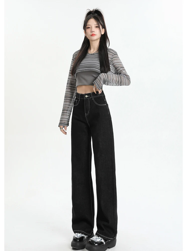 Women's Black Gothic Y2k Jeans Harajuku Japanese 2000s Style Oversize Denim Trousers Baggy Jean Pants Emo Trashy Vintage Clothes
