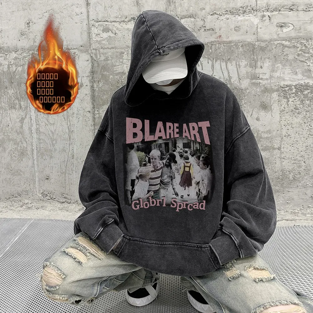 

Мужская толстовка Waed Fce в американском ретро-стиле, утепленная, зимняя, модная, свободного кроя, в стиле хип-хоп, для уличной моды, молодежная, повседневная, свитшот