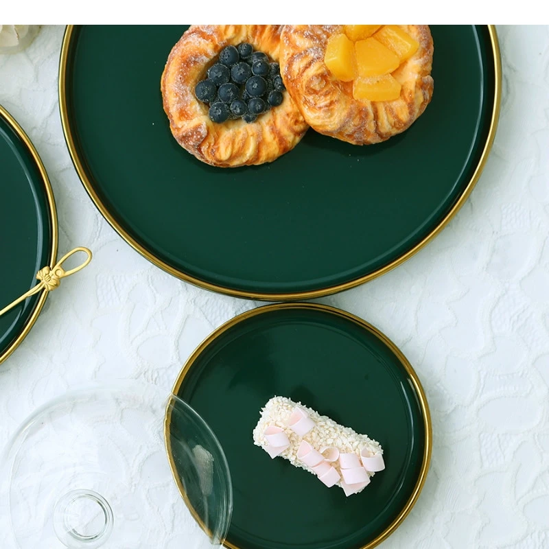 

Glass Transparent Cover Fruit Plate Ceramics Afternoon Tea Cake Tray West Point Dessert