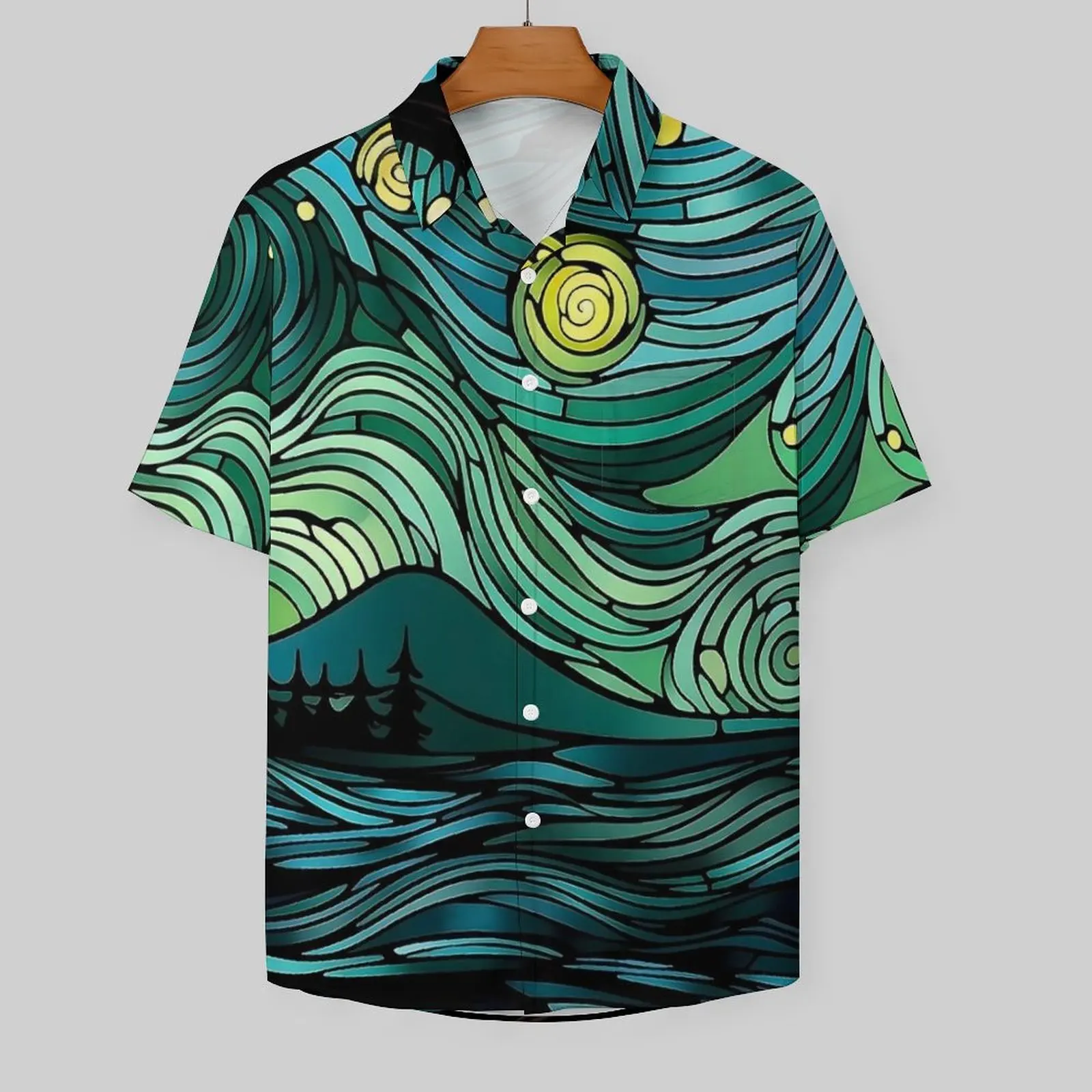 Abstract Starry Night Print Beach Shirt  Hawaiian Casual Shirts Male Vintage Blouses Short Sleeve Korean Fashion Graphic Clothes