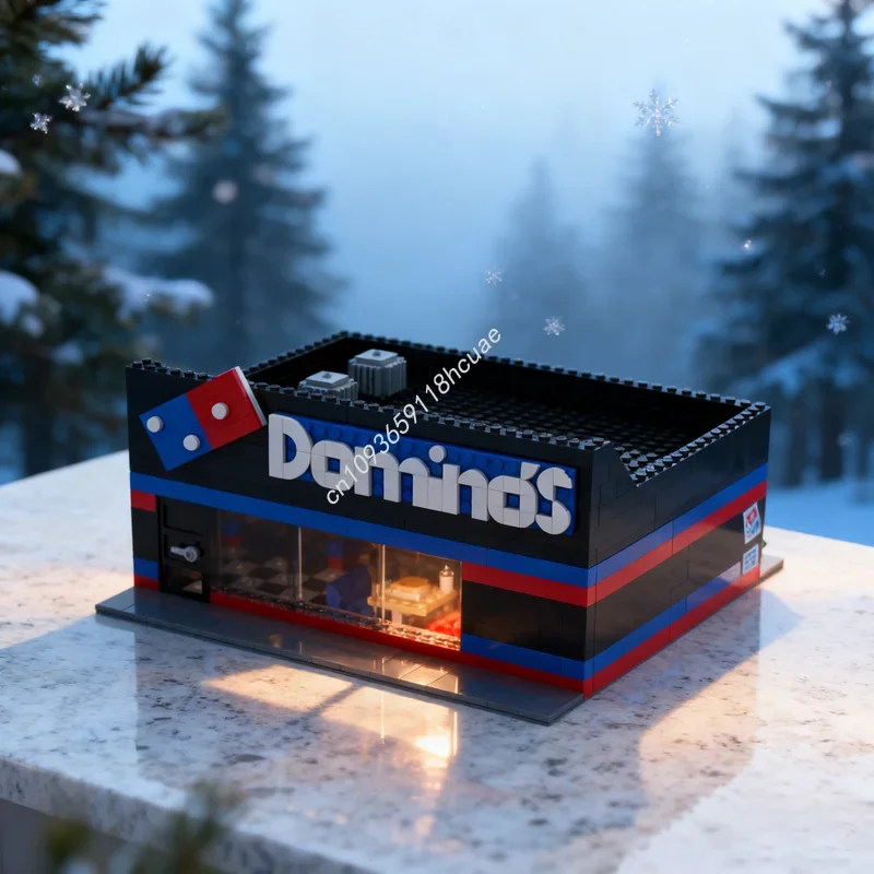 835 قطعة MOC الدومينوس البيتزا المدينة نموذج اللبنات العمارة تجميع فكرة التعليم هدية الكريسماس ألعاب مكعبات عيد ميلاد