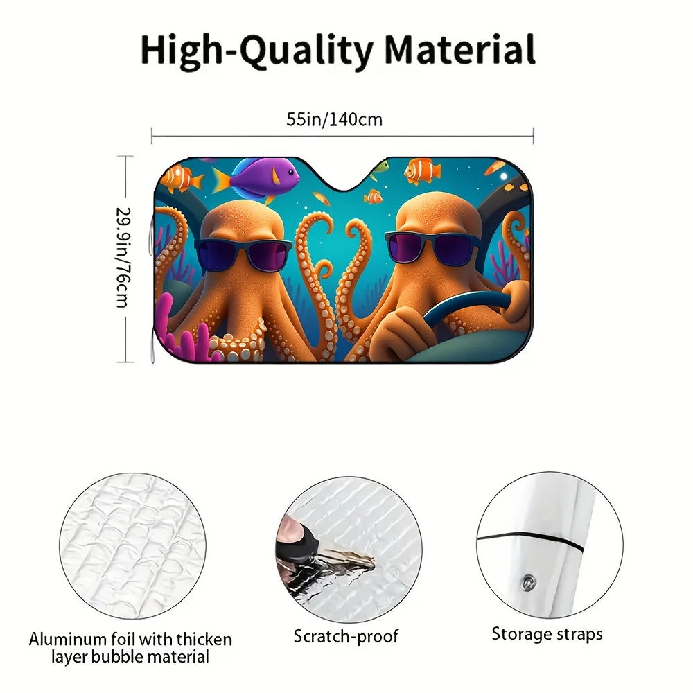 1pc, Undersea Octopus with Glasses Tropical Fish Pattern Car Sun Visor, Individual And Fun Suitable for Various Models