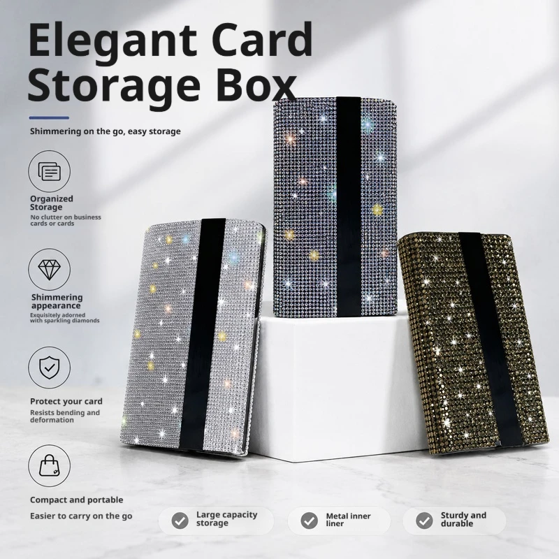 Diamond-Encrusted Automatic Card Holder, Portable Multi-Card Slot Bank Card Storage Bag, Fashionable Women's Portable Business C
