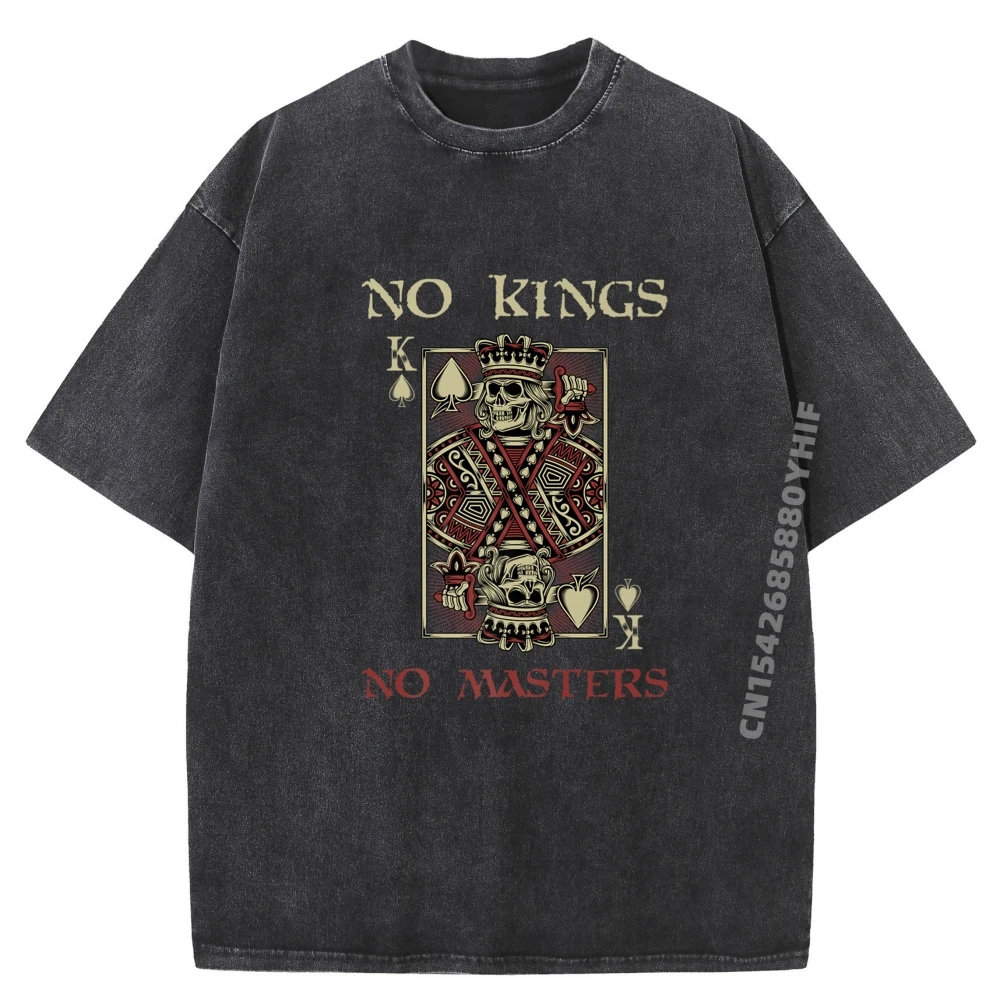 

No Kings No Masters Strong Bold Defiant Motivating Black Washed T Shirt Student Men's Clothing Christmas