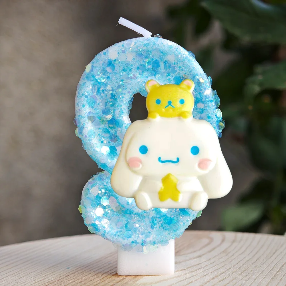 Kawaii Cinnamoroll Cartoon-Themen Glitzerkerze Kinder Geburtstagskerze Dekorationen Tortendekoration Baby-Shower Party-Zubehör – Detail 31