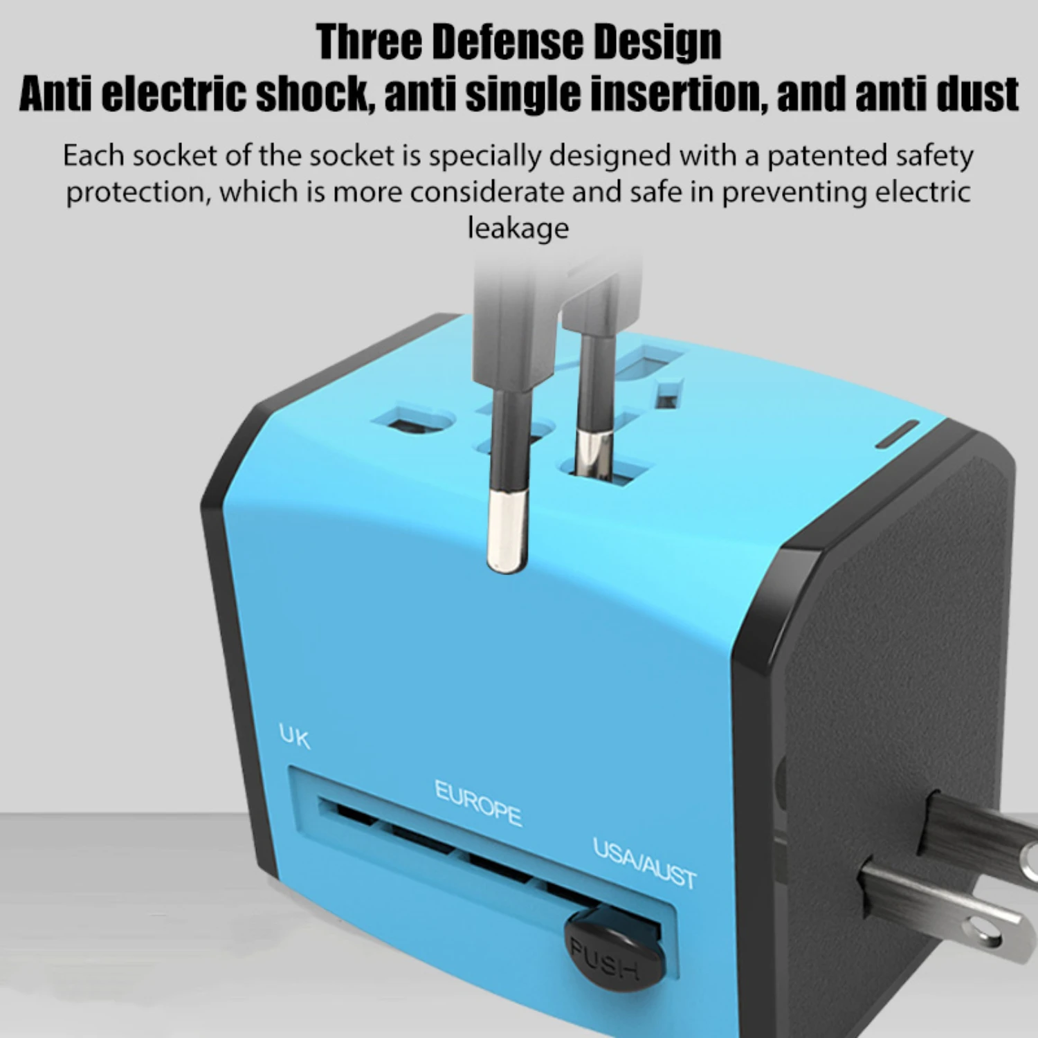 Travel Adapter All-in-one Travel Charger with 2 USB Ports and 1 Type C Wall Charger   EU UK AUS Travel Adaptor