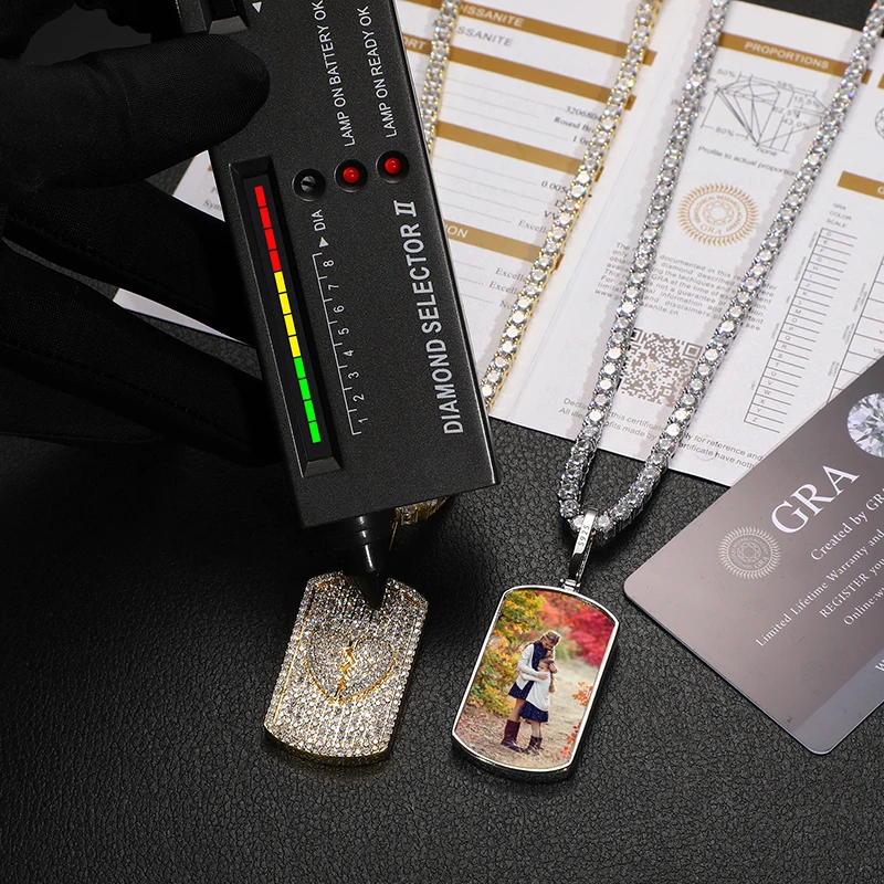 Imagem -03 - Quadrado Pendurar Tag Medalhões de Memória Moissanite Personalizado Foto Pingente Colar para Homens Hip Hop Jóias Multa 925 Prata Esterlina