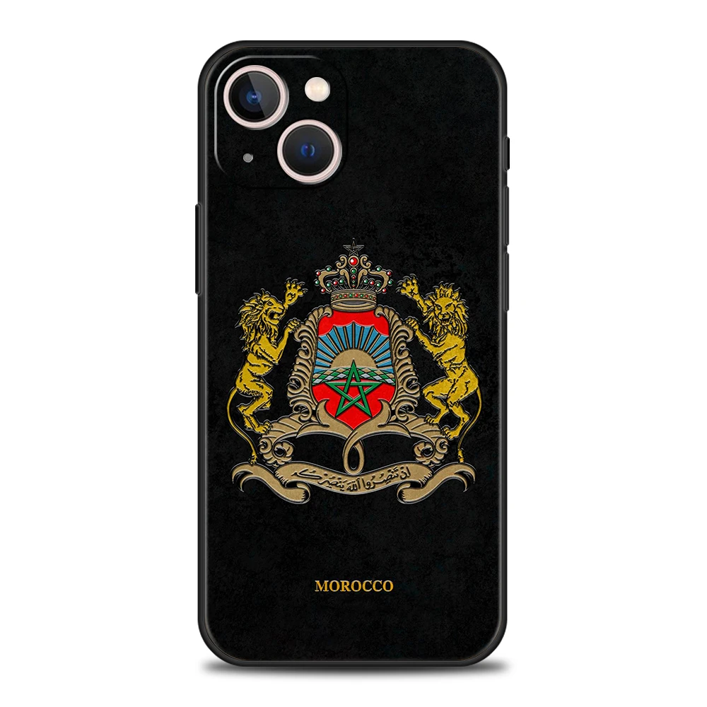 Morocco Flag Passport Luxury Phone Case For iPhone 11 12 13 14 15 16 Pro Max Mini X XR XS 7 8 Plus SE Silicone Cover Black Funda