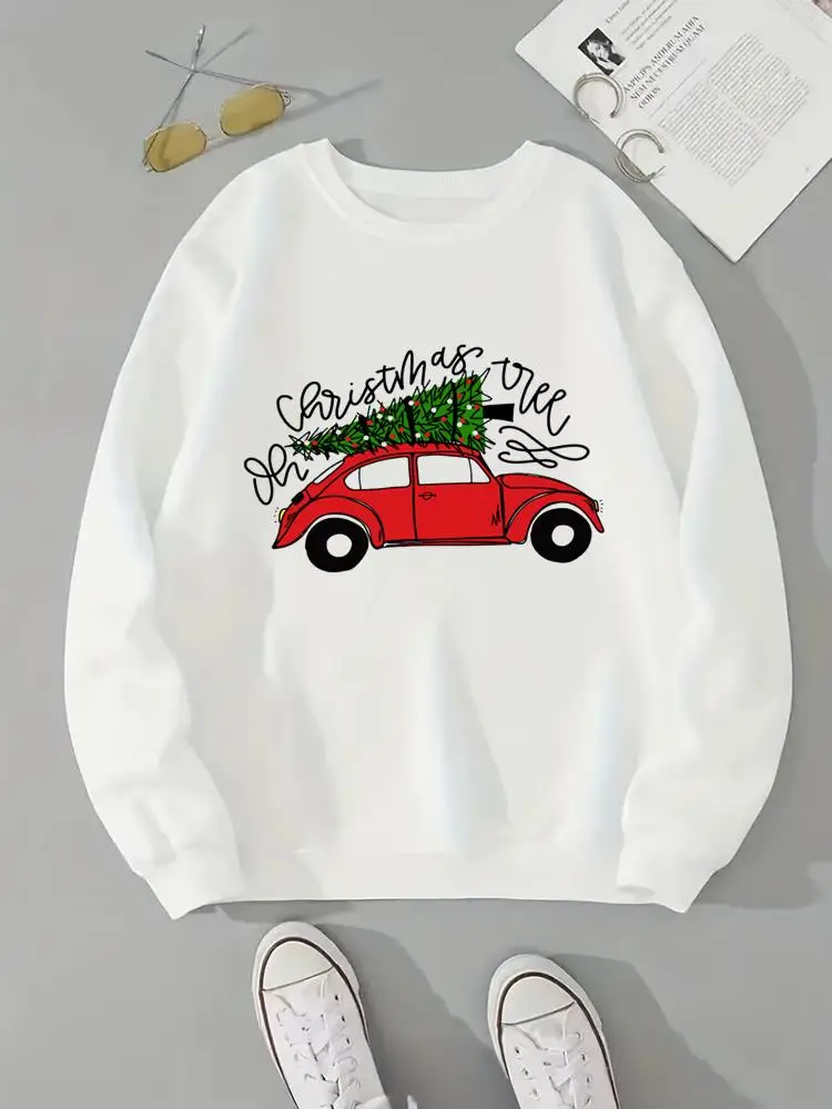 

Lovely Tree Happy New Year Fashion Christmas Spring Winter Pullovers Women Fleece Clothing Print Female Graphic Sweatshirts