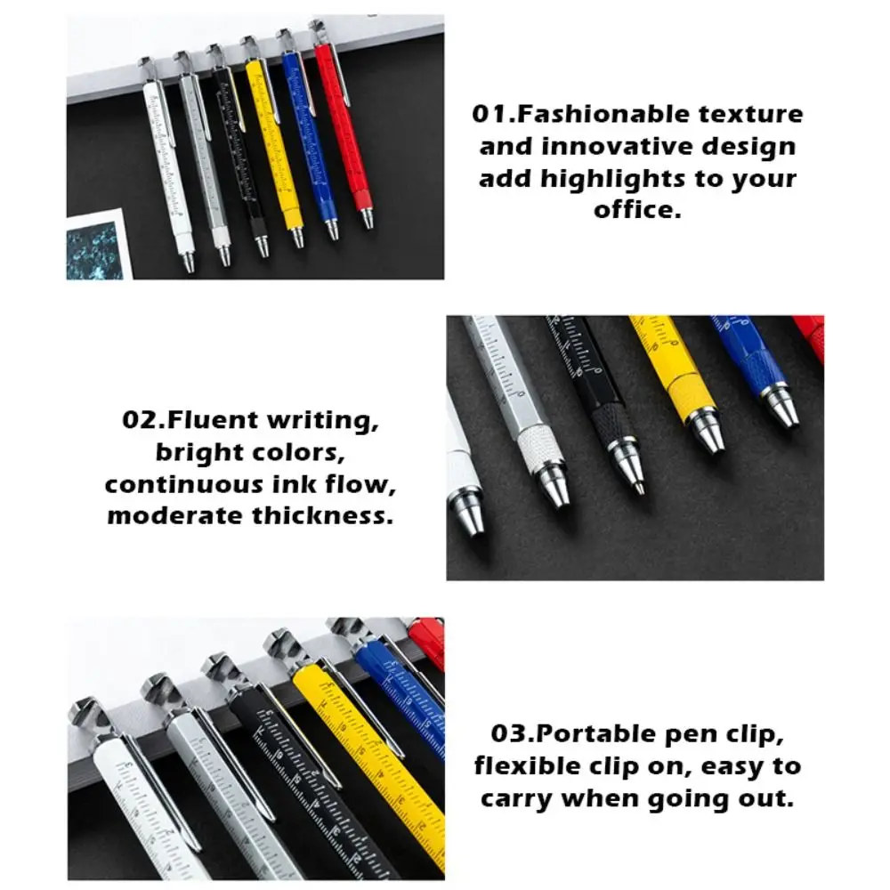 

Multi Functional Metal Multi Tool Pen 7-in-1 With Bottle Opener Screwdriver Ruler Ballpoint Pen Woodworking Pen Outdoor Tool Pen