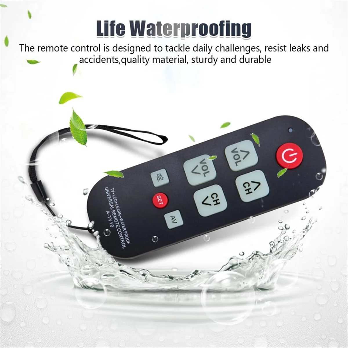 AA91 A-TV10 TV Remote for Seniors Universal Controller Simple Waterproof Remote Control with LED Light for All TV Models