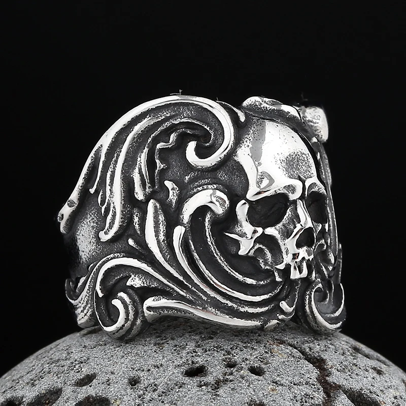 Wholesale Price Retro 316L Stainless Steel Rings Punk Rock Exaggerated Steampunk Skull Ring Gothic Fashion Jewelry