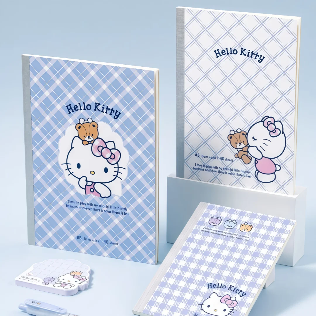 1/4/8 Pieces Sanrio Hello Kitty A6 Notebook Cute Blue Checkered Portable Small Notebook 40 Pages Student Journal Notebook