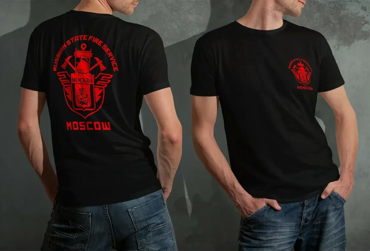 T-Shirt Pompier Pompiers Service Pompiers Russe Moscou 100% Coton O-Neck Manches Courtes T-Shirt Homme Décontracté Taille S-3XL