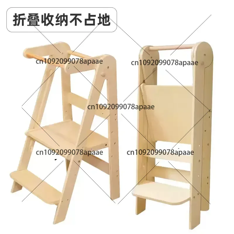 Learning Tower Montessori Children's Hand Stool Baby Solid Wood Toddler Step Foot Stool Foldable with Armrest Kitchen Chair