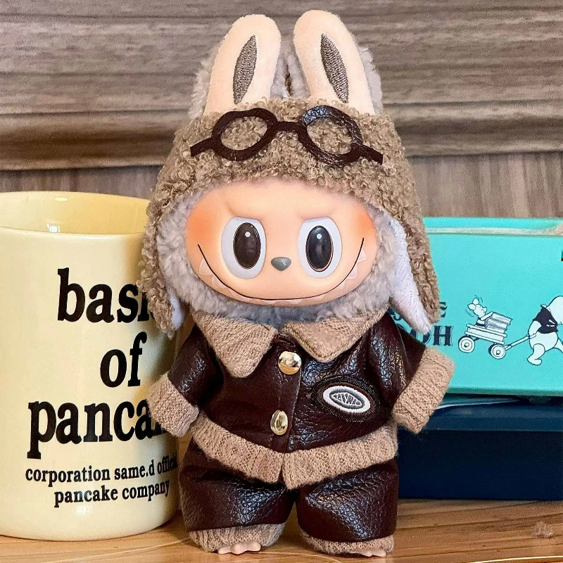 

Personality Trend Cute Labubu Pilot-style Clothing Leather Jacket and 15/17 Cm First/second/third Generation Doll Pilot Hat