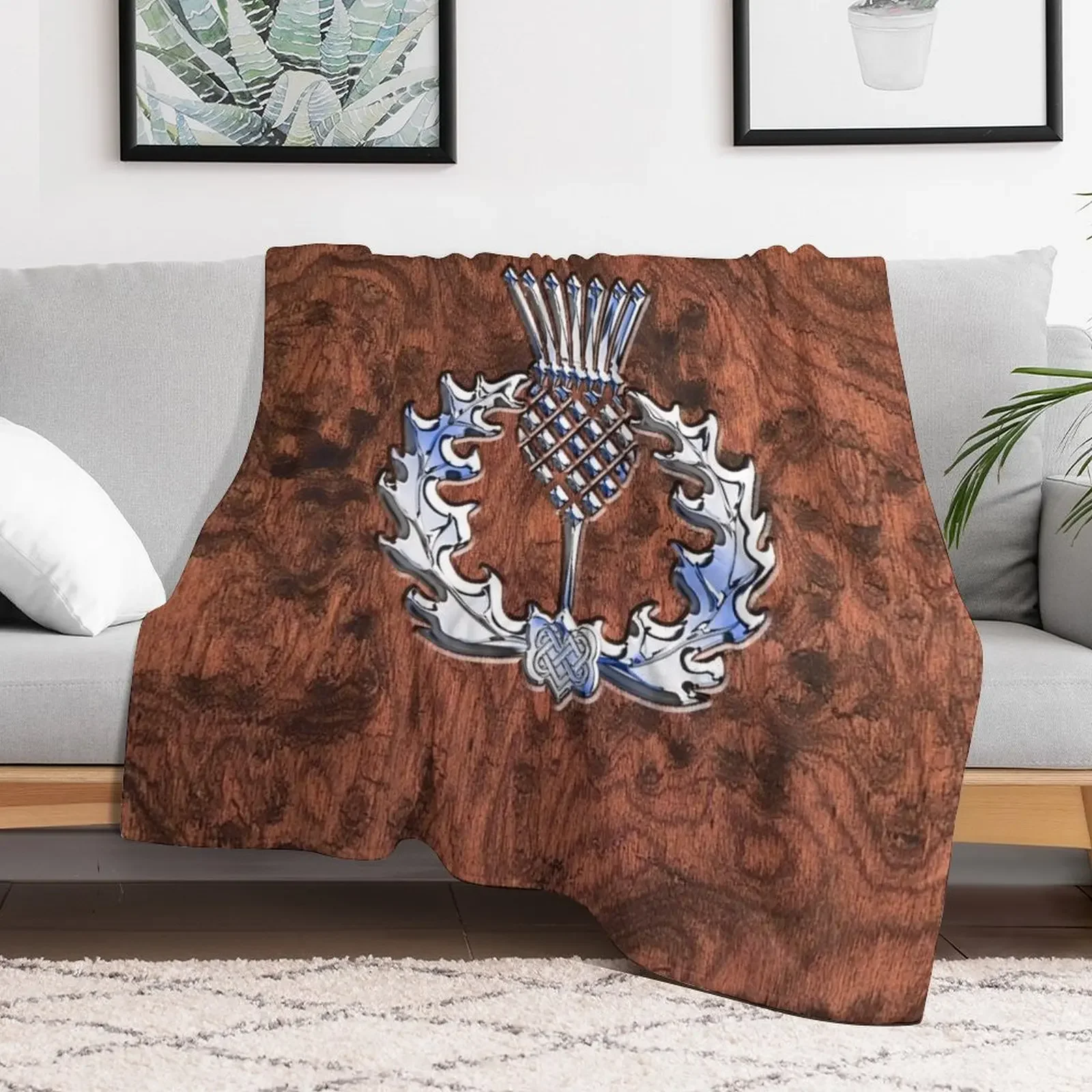 Scottish Thistle in Burl Throw Blanket Decorative Throw Decorative Beds Designers funny gift Blankets