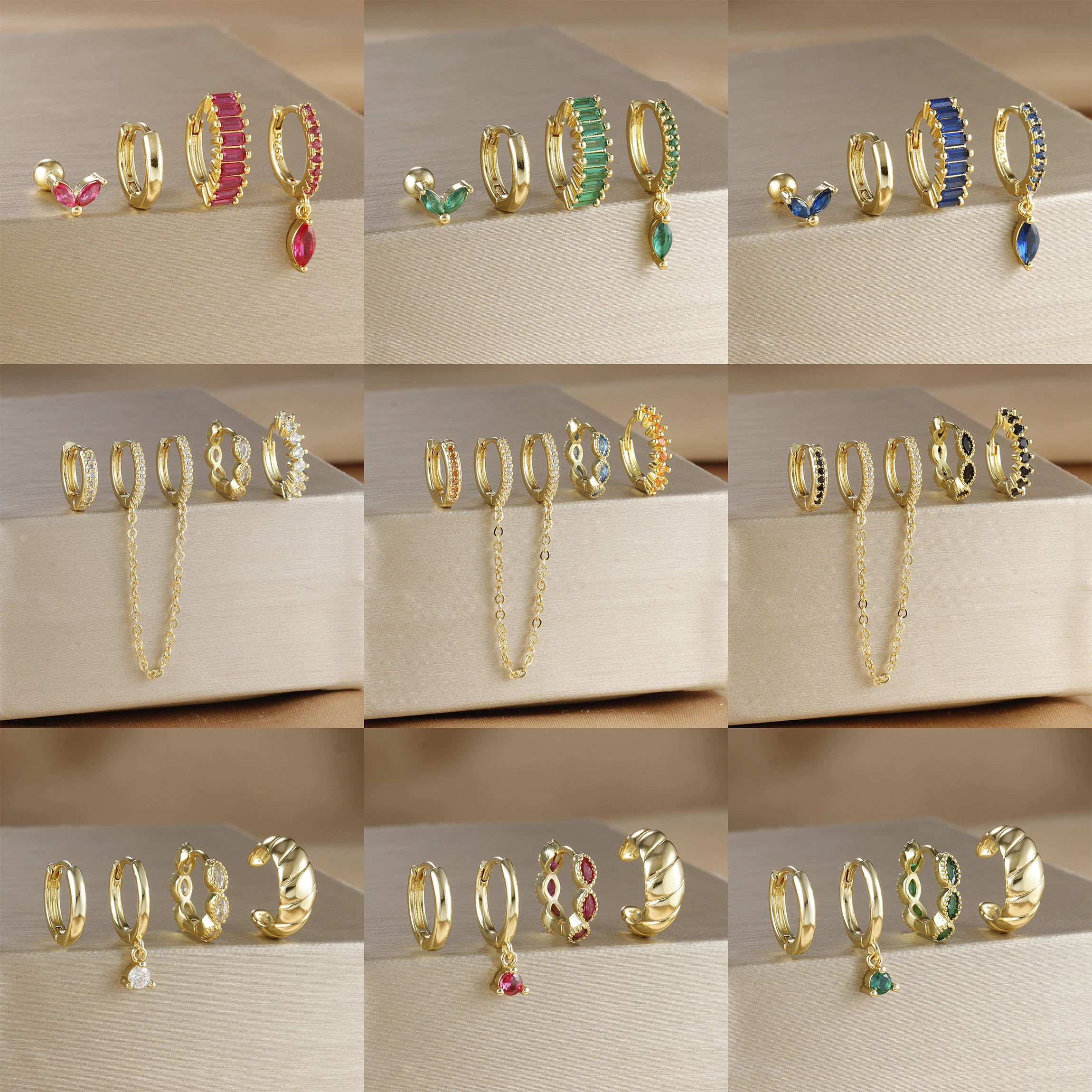 4PCS Stainless Steel Zircon Horse Eye Piercing Earrings Set For Women Simple Huggie Round Hoop Earring Fashion Jewelry