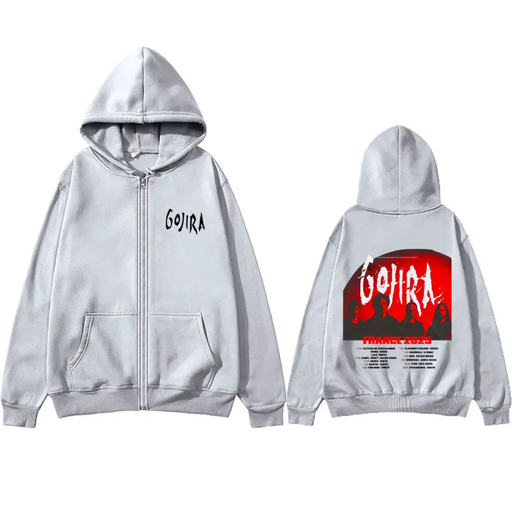Metal Band Gojira France Tour 2025 Zipper Hoodie Men Women Clothing Gothic Rock Oversized Jacket Man Casual Vintage Zip Up Coat