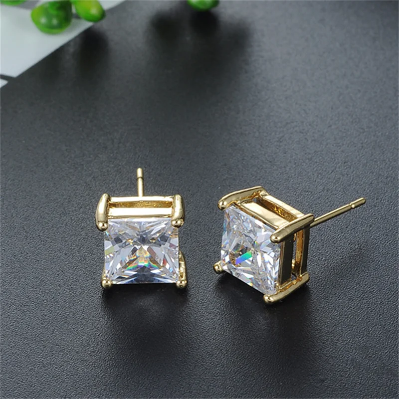 Stacking 4/5/6/7/8MM Square Stud Earrings For Women Men Silver Gold Color Princess Cut Zircon Ear Bone Studs Daily Party Jewelry